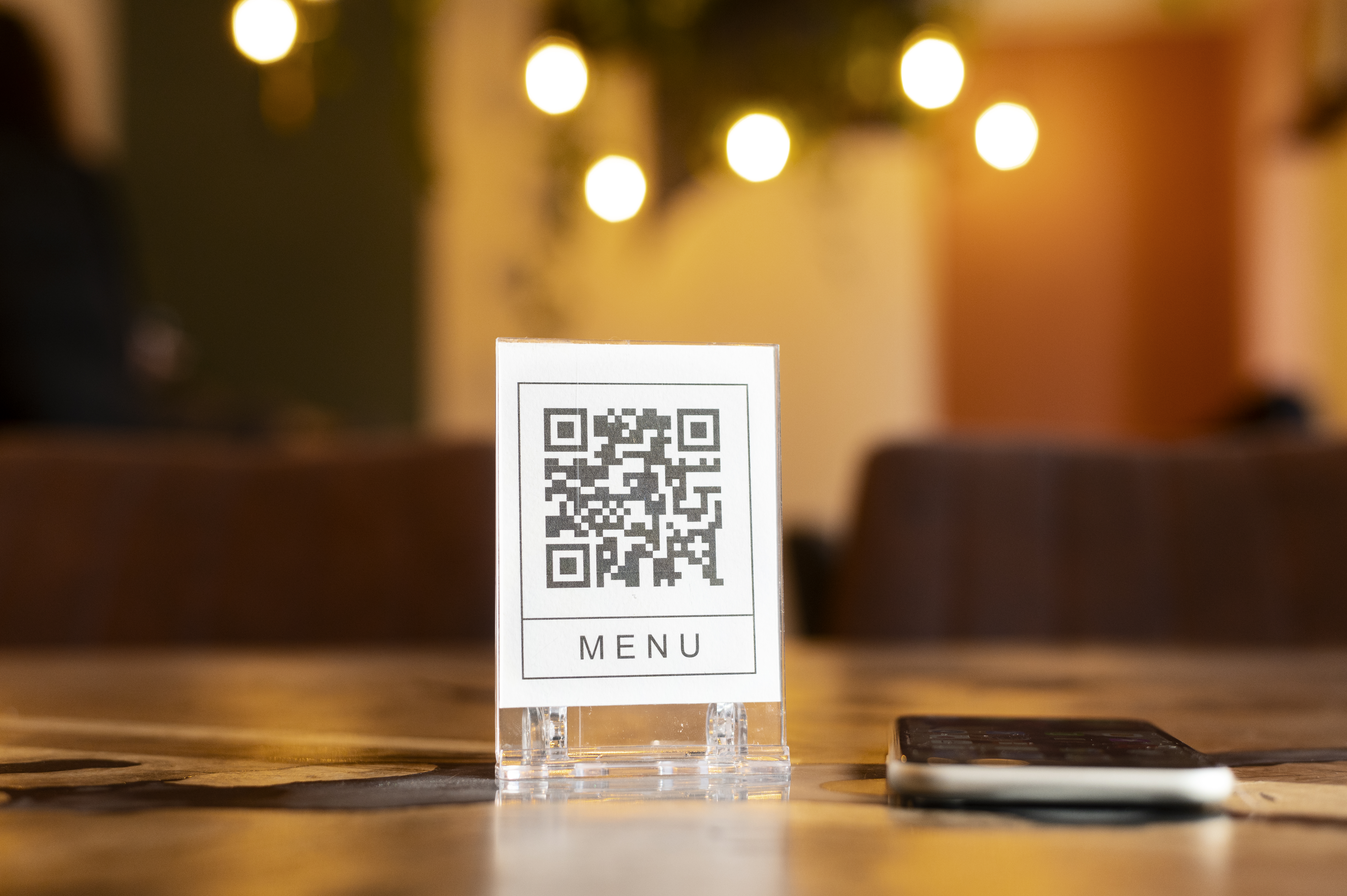 QR Code Menu Stand on Restaurant Table